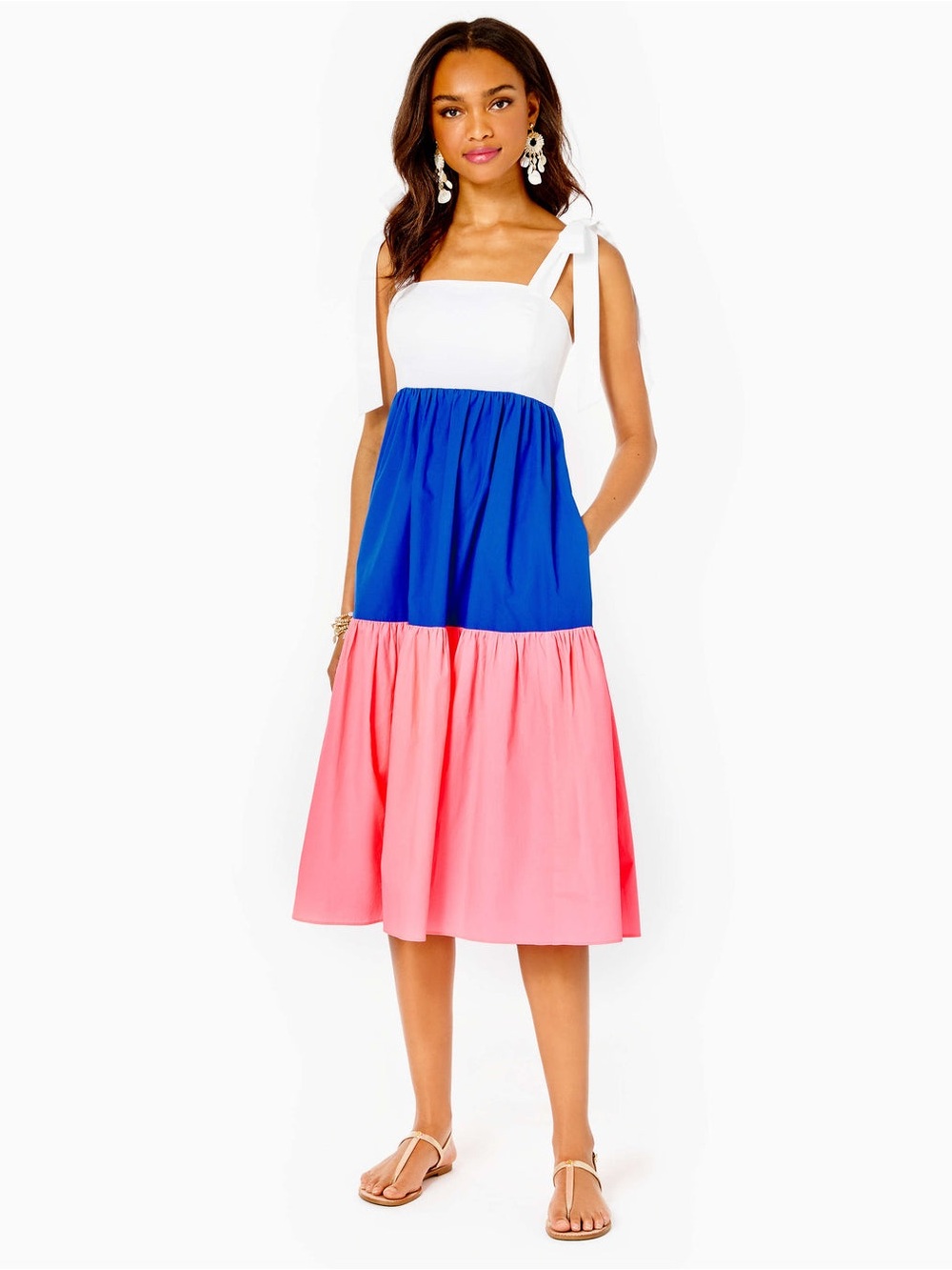 Lilly Pulitzer Anlee Cotton Midi Dress Resort White Borealis Blue Lillys Coral - Picture 2 of 8